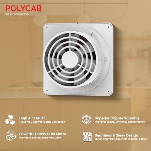Polycab Freshly Prime 150mm Air Exhaust fan for Kitchen, Bathroom | Noiseless, Sleek Design Easy to Clean | High Speed, Powerful Motor, 100% Copper Winding, 3 Year Warranty【Wood Finish】 - Image 3