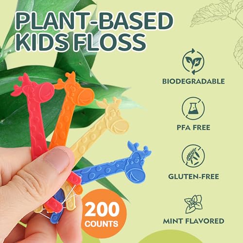 Lakeyface 200 Count Biodegradable Kids Flossers EcoFriendly PlantBased Floss Picks No Fluoride BPA Free Cute Giraffe Dental Picks No Plastics Vegan Natural Floss Mild Mint - Image 5