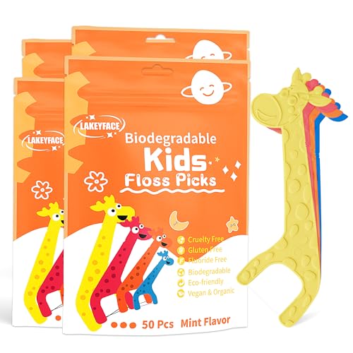 Lakeyface 200 Count Biodegradable Kids Flossers EcoFriendly PlantBased Floss Picks No Fluoride BPA Free Cute Giraffe Dental Picks No Plastics Vegan Natural Floss Mild Mint - Image 2
