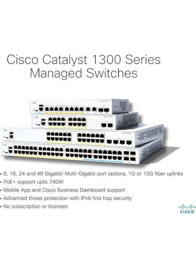 Cisco Systems Cisco Catalyst 1300-48P-4G Managed Switch, 48 Port GE, PoE, 4x1GE SFP, Limited Lifetime Protection (C1300-48P-4G) - Image 3