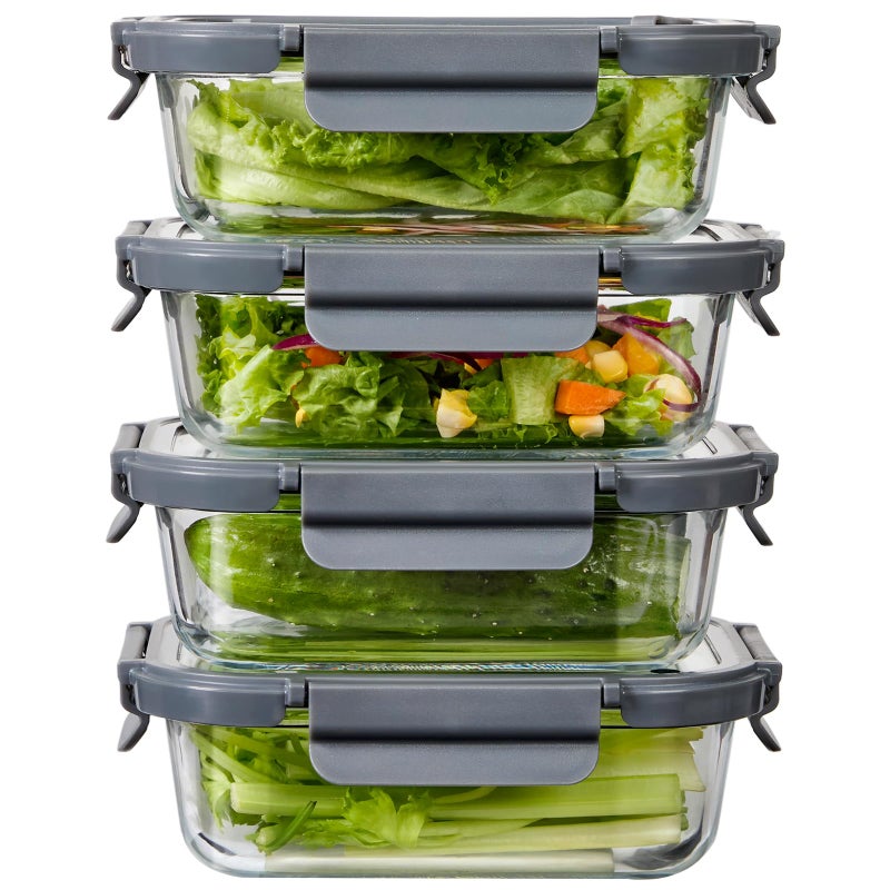 Spreccio Glass Food Storage Containers with Glass Lids, 4 Pack of 22oz, Meal Prep Container with Airtight Lids, Microwave Safe Food Container Set, BPA Free, LeakProof, Ideal for Lunch - Image 1