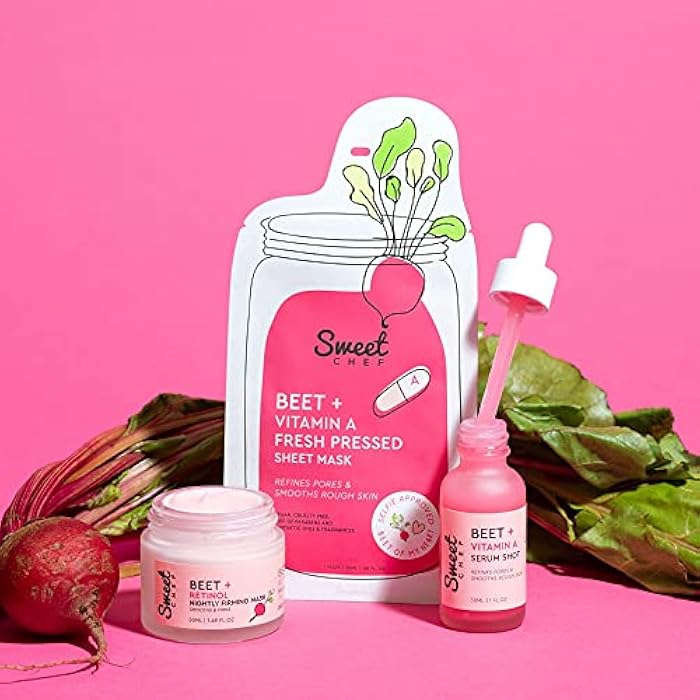 Sweet Chef Beet + Retinol Nightly Firming Mask - Beet Root Extract + Smoothing Retinol Night Cream Mask - Vegan Overnight Face Mask with Squalane + Hyaluronic Acid (50ml / 1.69 fl oz) - Image 4