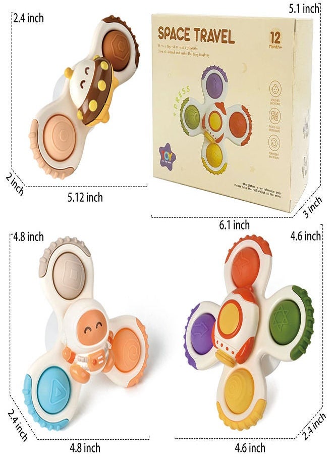 Y&D - Suction Cup Spinner Toy for Baby 3Pcs Sensory Toys Toddlers 1-3 Infant Bath Toddler Travel with Spinning Top First Birthday 1 2 3 Year Old Boys Girls Preschool - Image 1