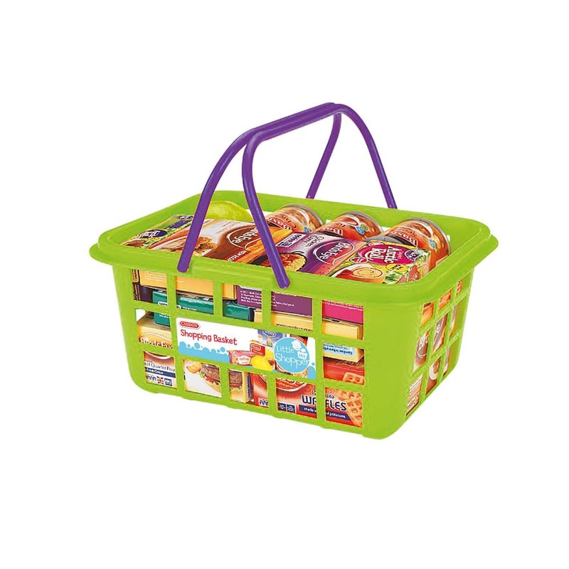 Casdon Shopping Basket Colourful Toy Shopping Basket for Children Aged 2 Comes with Miniature Versions of Popular Branded Foods - Image 2