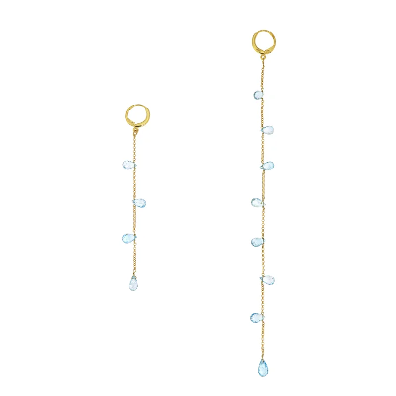 جواندلينا Gold Plated Earrings with Briolet Drops of Light Blue Topaz
