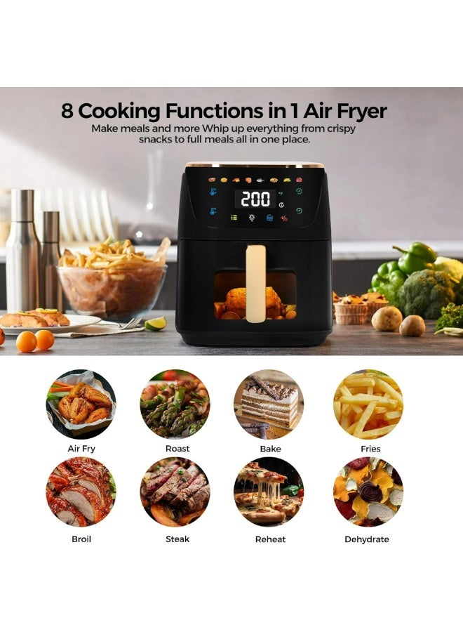 RUIYADA 8L Large Air Fryer with Viewing Window, 1350W Oil-Free Frying, Touch Screen, 8-in-1 Presets, Dishwasher Safe Basket, Smart Timer – Black - Image 3