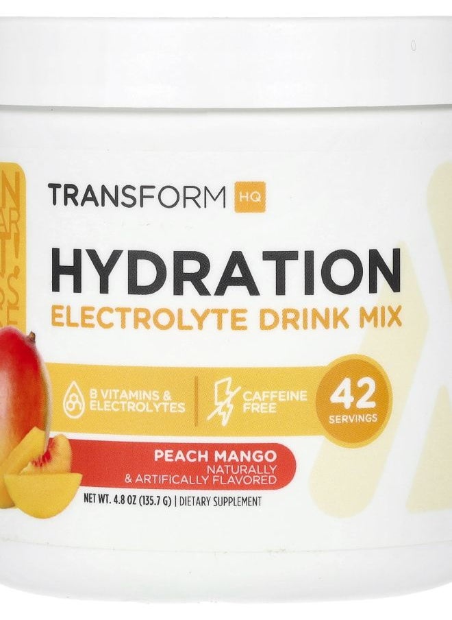 TransformHQ Hydration Electrolyte Drink Mix Caffeine Free Peach Mango 4.8 oz (135.7 g) 