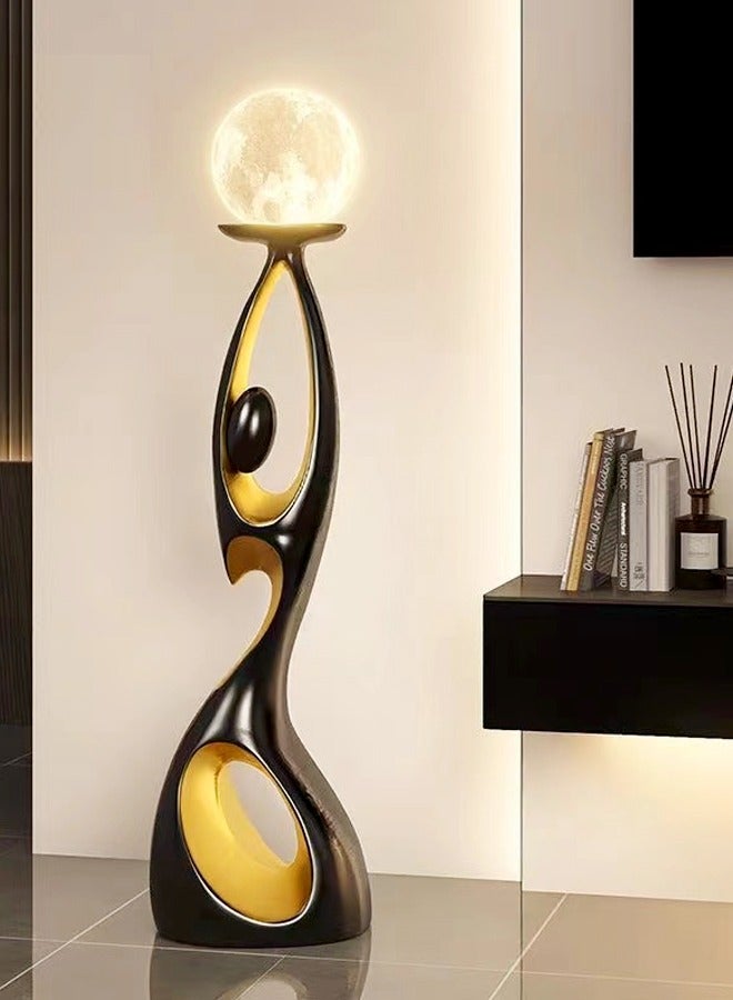 فاشون هوم تصميم فاخر حديث من الراتنج فن النحت مصباح أرضي مزخرف ديكور أرضي إبداعي ضوء ليلي LED ضوء القمر لغرفة المعيشة والمكتب المنزلي (مجمع بالكامل) 21 × 23 × 82 سم  - Image 1