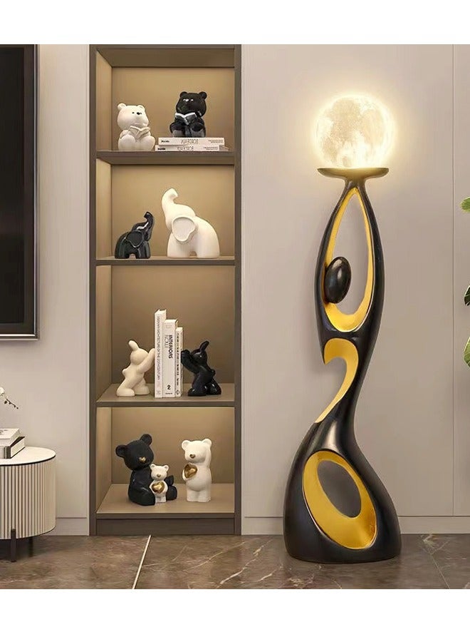فاشون هوم تصميم فاخر حديث من الراتنج فن النحت مصباح أرضي مزخرف ديكور أرضي إبداعي ضوء ليلي LED ضوء القمر لغرفة المعيشة والمكتب المنزلي (مجمع بالكامل) 21 × 23 × 82 سم  - Image 5