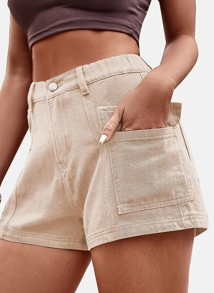 يونيكي Beige Mid Rise Plain Slim Fit Shorts
