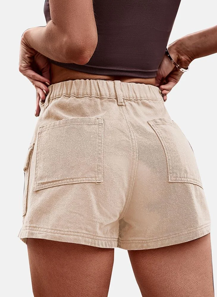 يونيكي Beige Mid Rise Plain Slim Fit Shorts