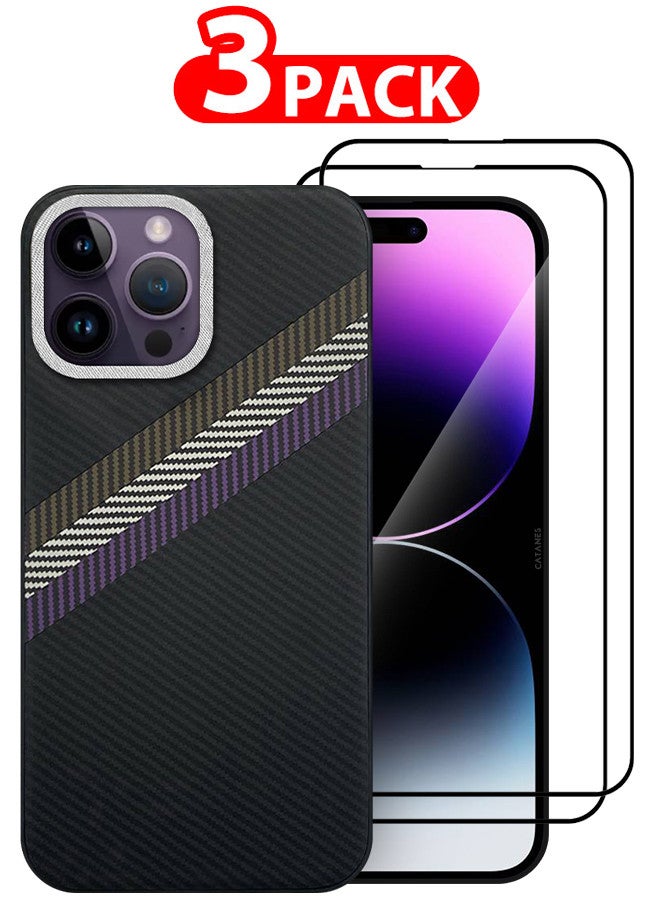 CATANES (for iPhone 14 Pro Max) 3 Pack Case Cover and 2 Screen Protectors Carbon Fiber Pattern Phone Case Slim Shockproof Back Cover - Image 1