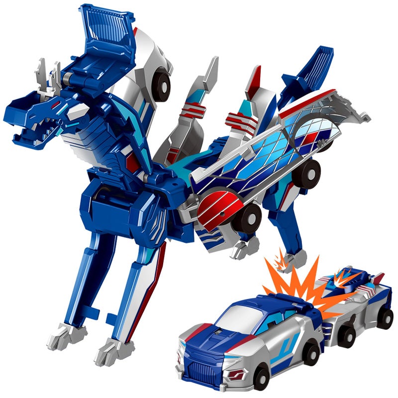 Intoypad Collision Transforming Dinosaur Car Toy 2 Magnetic Cars Transform into Dinosaur Toys for Kids Toddler Fun Deformation Robot Dino Car Christmas Birthday Gift Toys for Boys GirlsBlue Dragon - Image 2