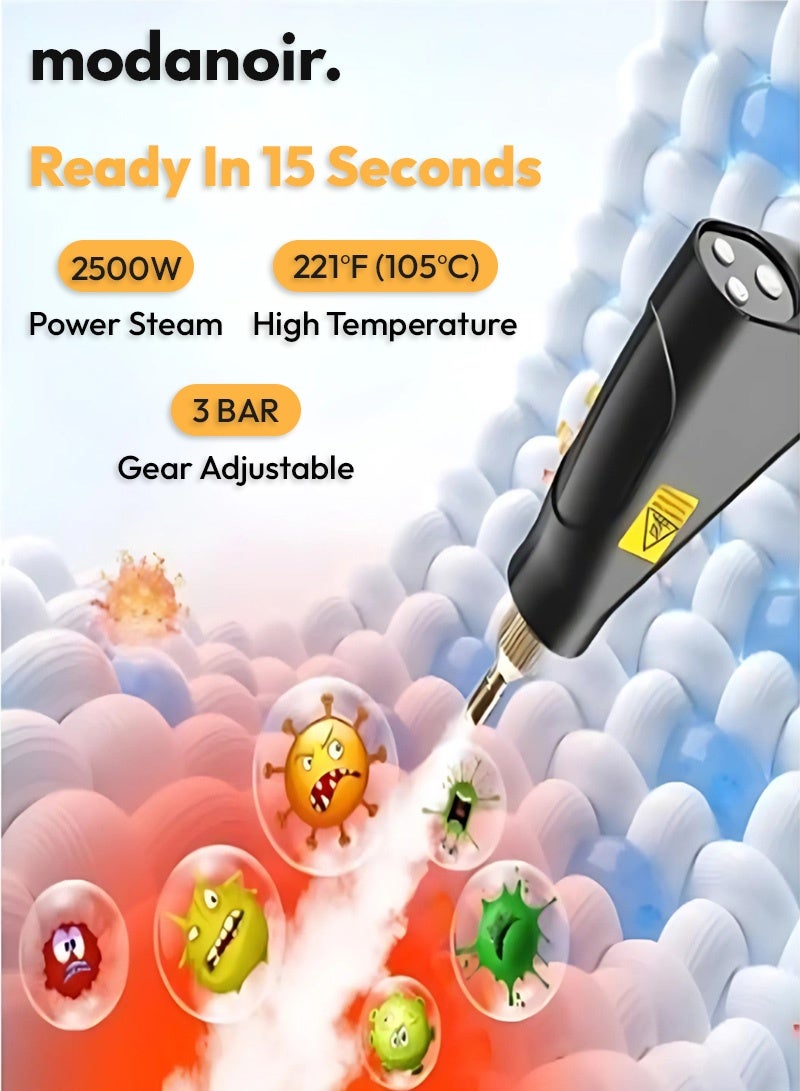 MODANOIR 2500W Handheld Steam Cleaner High Pressure & Temperature carpet steam cleaner it heats up quickly 3-Gear Adjustable 1.69L Tank Multifunctional with 9PCS Accessories for Kitchen,Bathroom,Sofa & Home Use - Image 3