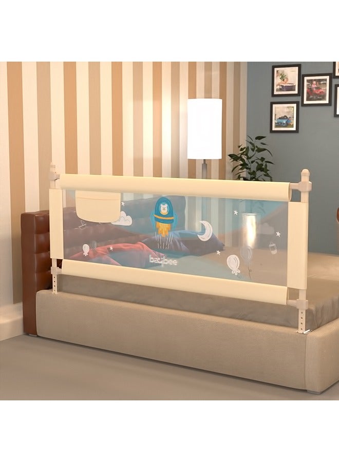 Baybee Bed Rail Guard Barrier for Baby Portable Safety Foldable Adjustable Height Falling Protector Fence Bedrail Single Side for Toddler 150 x 63cm Beige - Image 1