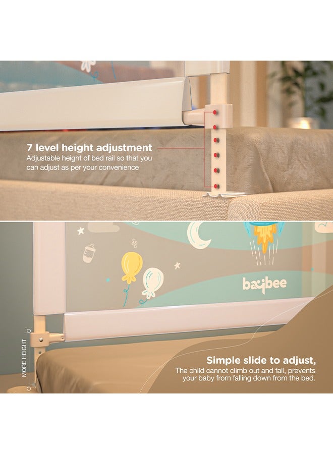 Baybee Bed Rail Guard Barrier for Baby Portable Safety Foldable Adjustable Height Falling Protector Fence Bedrail Single Side for Toddler 150 x 63cm Beige - Image 3
