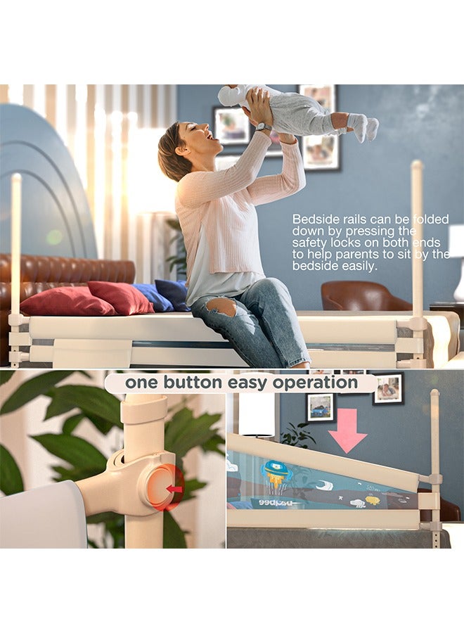 Baybee Bed Rail Guard Barrier for Baby Portable Safety Foldable Adjustable Height Falling Protector Fence Bedrail Single Side for Toddler 150 x 63cm Beige - Image 5