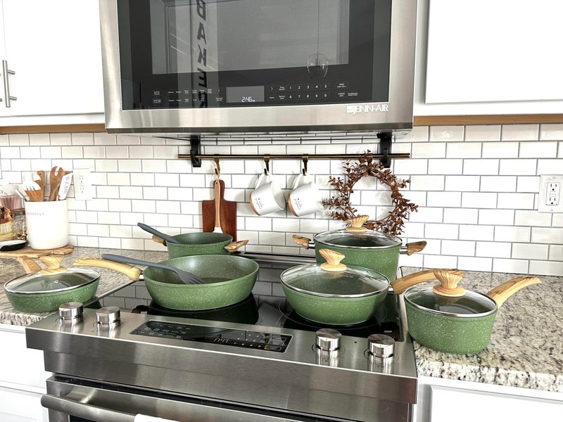 MAISON ARTS Pots and Pans Set Non Stick, 12 Piece Green Granite Kitchen Cookware Induction Compatible, Cooking Sets Pots and Pans Nonstick - Image 2