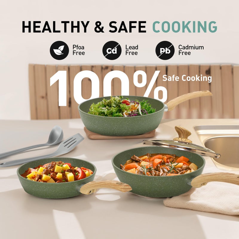 MAISON ARTS Pots and Pans Set Non Stick, 12 Piece Green Granite Kitchen Cookware Induction Compatible, Cooking Sets Pots and Pans Nonstick - Image 4