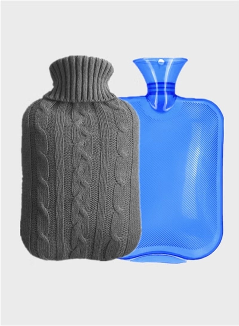 Generic 2 Liter Classic Transparent Hot Water Bottle With Knit Cover - Cramp Relief, Pain Management, and Cozy Nights - Water Heating Pad for Adults  - Image 2