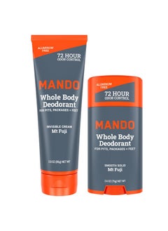 Mando Mando Whole Body Deodorant - Invisible Cream Tube and Solid Stick - 72 Hour Odor Control - Aluminum Free, Baking Soda Free, Skin Safe - 3.0 Ounce Tube and 2.6 Ounce Solid Stick Bundle - Mt Fuji  - Image 1