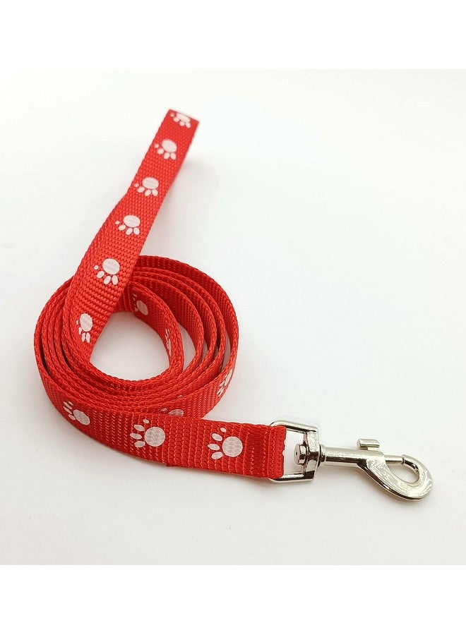 Nylon Collar And Leash Paw Printed, Adjustable Nylon Colour-Full Collar Leash Set Ideal For Puppies, Dogs And Cats (15 Mm, Red Colour) - Image 3
