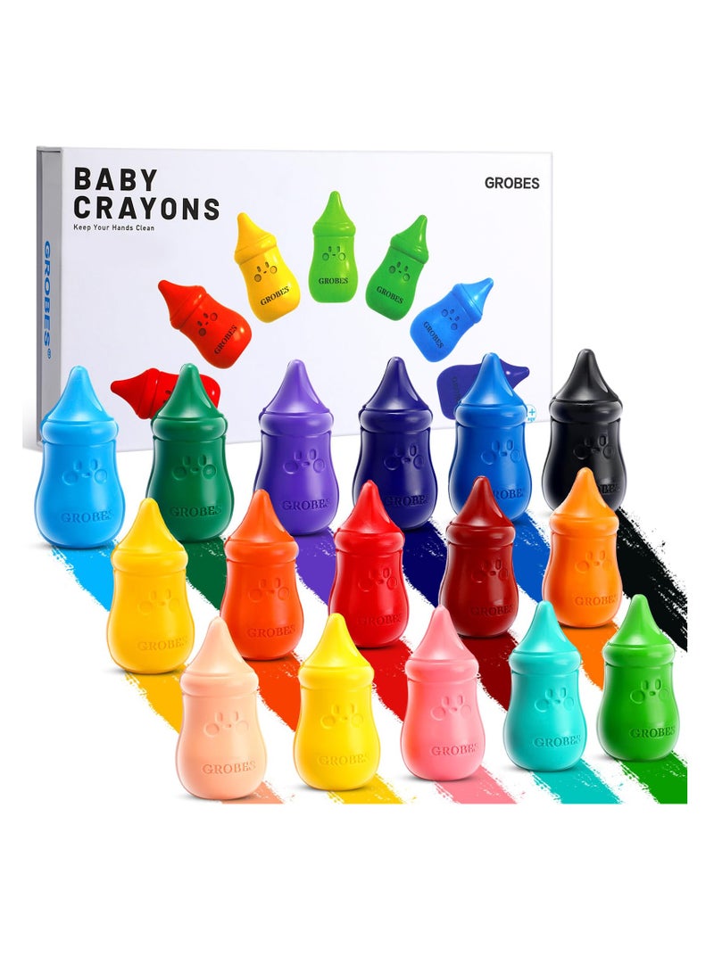 SYOSI 16 Colors Toddler Crayons Set, Baby Milk Bottle Crayons Washable Non Toxic Crayon Gifts, Easy to Hold Crayons, Safe Coloring Art School Supplies Gift Set for Young Kids Children Boys and Girls - Image 1