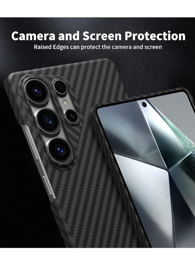 إكس ليفيل جراب Ultra Thin Carbon Fiber Texture لهاتف Samsung Galaxy S25 Ultra - خفيف الوزن، ومتين، ومطلي بألياف نانوية مضادة لبصمات الأصابع، وحماية دقيقة - أسود - Image 3