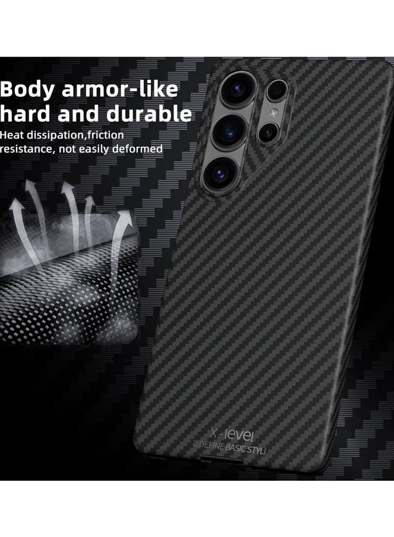 إكس ليفيل جراب Ultra Thin Carbon Fiber Texture لهاتف Samsung Galaxy S25 Ultra - خفيف الوزن، ومتين، ومطلي بألياف نانوية مضادة لبصمات الأصابع، وحماية دقيقة - أسود - Image 4