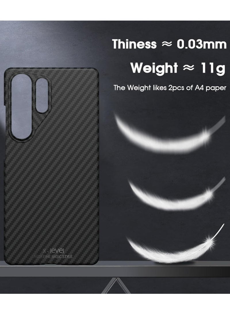 إكس ليفيل جراب Ultra Thin Carbon Fiber Texture لهاتف Samsung Galaxy S25 Ultra - خفيف الوزن، ومتين، ومطلي بألياف نانوية مضادة لبصمات الأصابع، وحماية دقيقة - أسود - Image 5