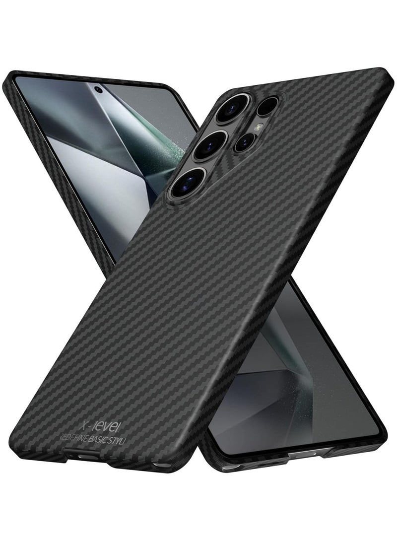 إكس ليفيل جراب Ultra Thin Carbon Fiber Texture لهاتف Samsung Galaxy S25 Ultra - خفيف الوزن، ومتين، ومطلي بألياف نانوية مضادة لبصمات الأصابع، وحماية دقيقة - أسود - Image 1