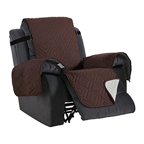 H.VERSAILTEX Reversible Quilted Recliner Covers Water Resistant Furniture Protector for Reclienr Chair with Elastic Straps for Pets Kids Sitting Width Up to 28"(Oversized Recliner, Brown/Beige) - Image 1