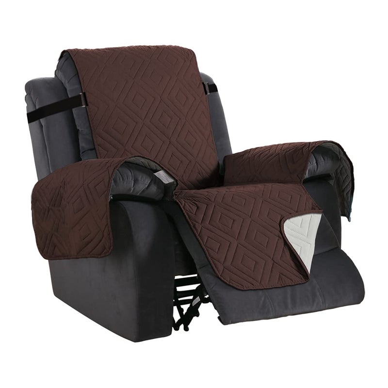 H.VERSAILTEX Reversible Quilted Recliner Covers Water Resistant Furniture Protector for Reclienr Chair with Elastic Straps for Pets Kids Sitting Width Up to 28"(Oversized Recliner, Brown/Beige) - Image 3