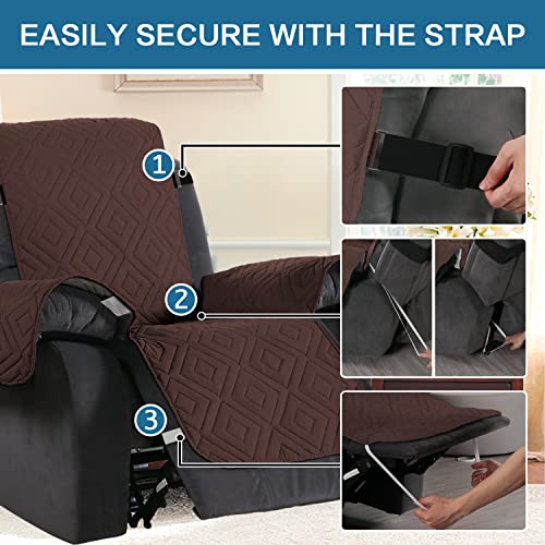 H.VERSAILTEX Reversible Quilted Recliner Covers Water Resistant Furniture Protector for Reclienr Chair with Elastic Straps for Pets Kids Sitting Width Up to 28"(Oversized Recliner, Brown/Beige) - Image 5
