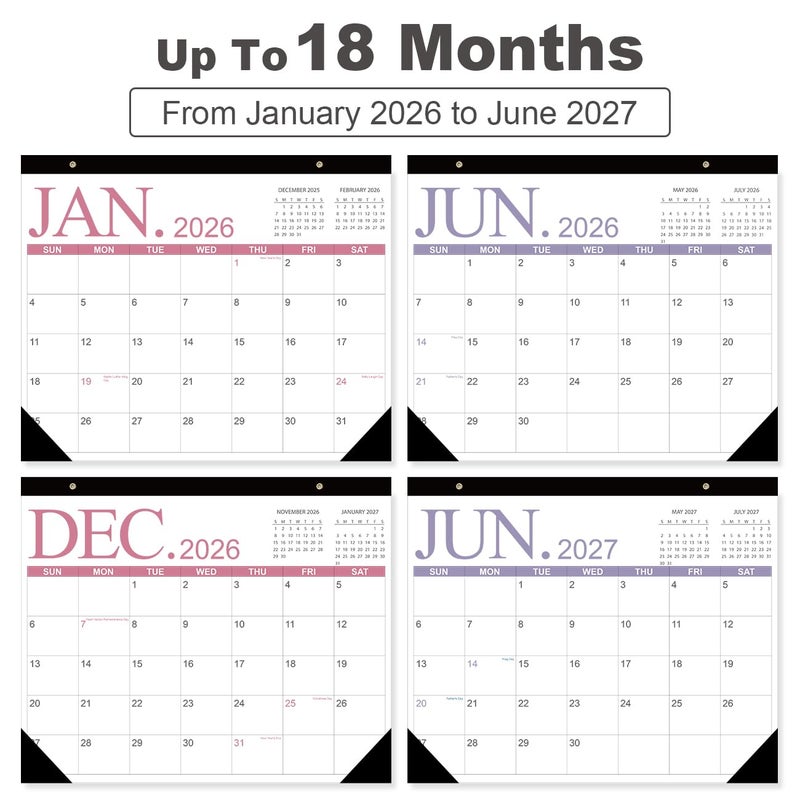 Tuun Fuplan Calendar 2026 - Desk Calendar from January 2026 to June 2027, 2026 Desk Calendar with Holiday Marked, Premium Paper for Organizing, 11'' x 14'',Four Color - Image 3