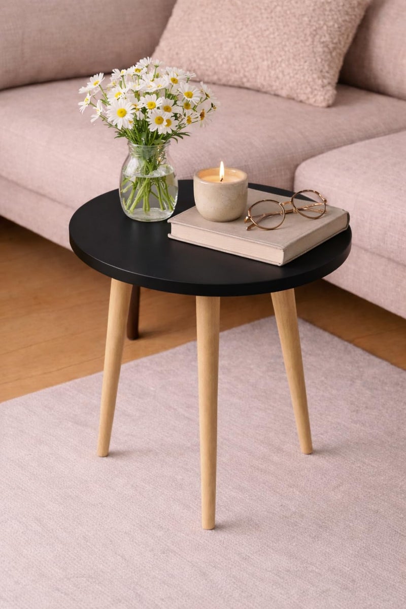 Kundi Elegant Vintage Wooden Folding Table - Round Shape, Ideal for Living Room, Kids Play Area, End Table, Plant Stand, or Stool (Black) (Black) - Image 2