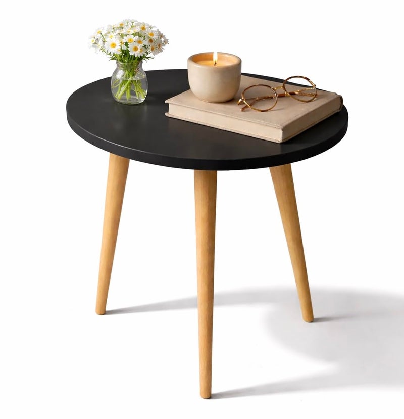 Kundi Elegant Vintage Wooden Folding Table - Round Shape, Ideal for Living Room, Kids Play Area, End Table, Plant Stand, or Stool (Black) (Black) - Image 1