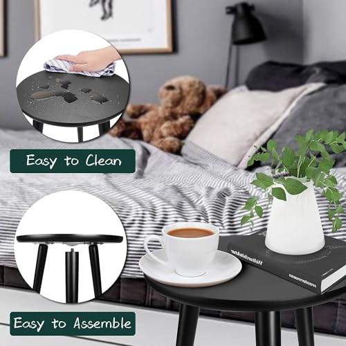 Kundi Elegant Vintage Wooden Folding Table - Round Shape, Ideal for Living Room, Kids Play Area, End Table, Plant Stand, or Stool (Black) (Black) - Image 4
