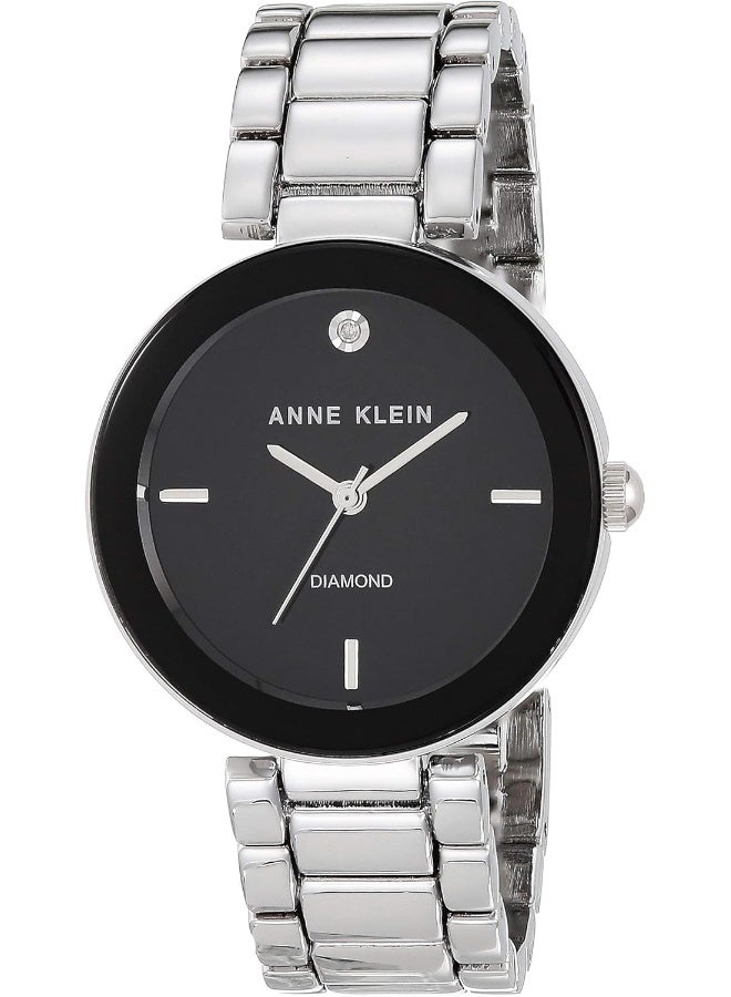 Anne Klein Women's Genuine Diamond Dial Bracelet Watch, Black/Silver - Image 1