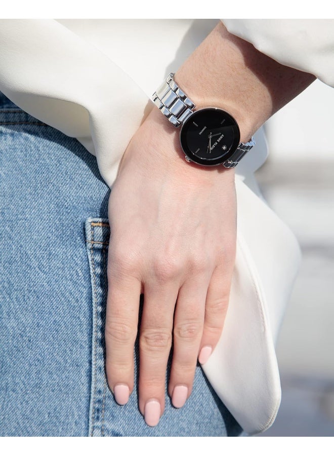 Anne Klein Women's Genuine Diamond Dial Bracelet Watch, Black/Silver - Image 4