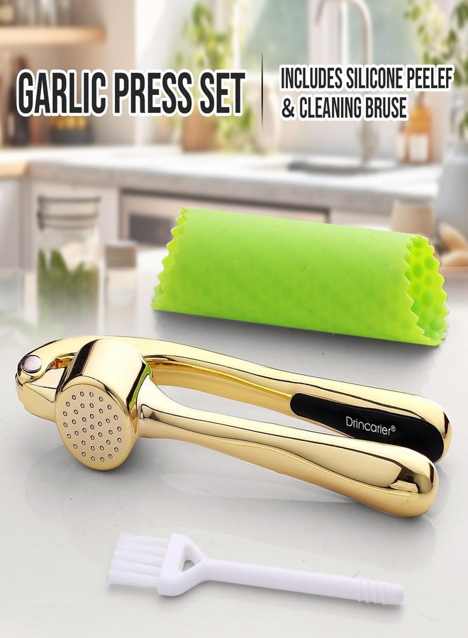 Drincarier Premium Garlic Press, Professional Garlic Mincer, Easy to Squeeze and Clean, Rust Proof & Dishwasher Safe, Efficient Ginger Crusher- Gold… - Image 2