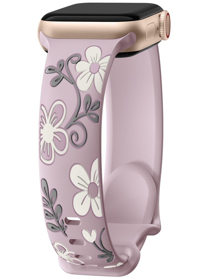 Witzon Floral Band Compatible with Apple Watch Bands For Women 41mm 40mm 38mm 42mm 44mm 45mm 46mm 49mm, Engraved Cute Flower Soft Silicone Strap for iWatch Series 11 10 9 8 7 6 5 4 3 2 1 SE Ultra - Image 1