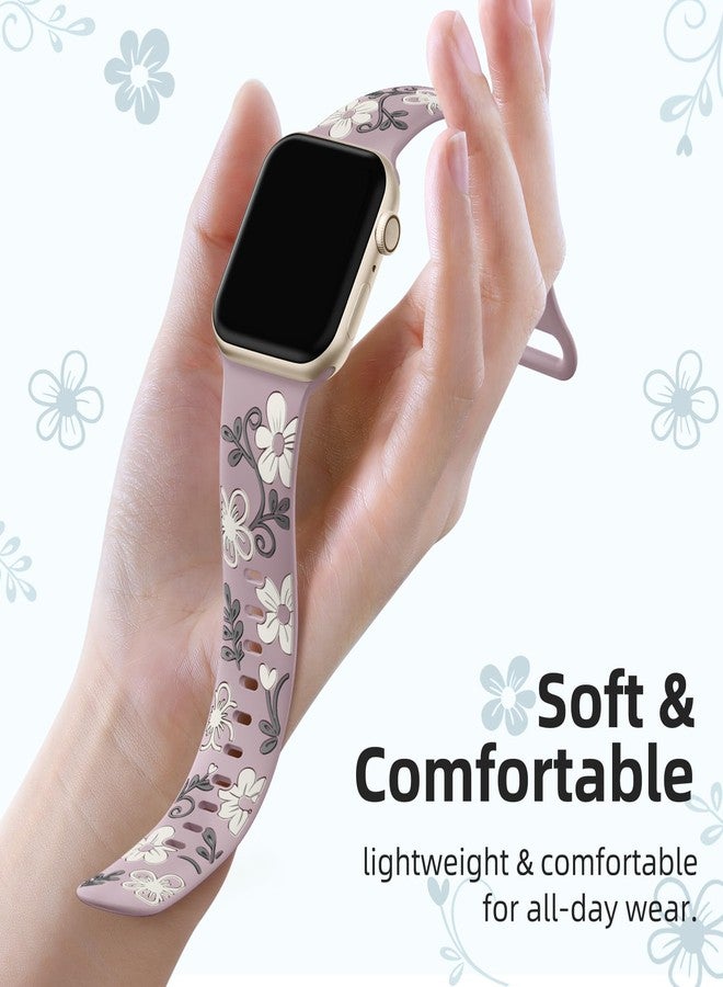 Witzon Floral Band Compatible with Apple Watch Bands For Women 41mm 40mm 38mm 42mm 44mm 45mm 46mm 49mm, Engraved Cute Flower Soft Silicone Strap for iWatch Series 11 10 9 8 7 6 5 4 3 2 1 SE Ultra - Image 3