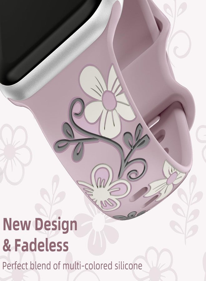 Witzon Floral Band Compatible with Apple Watch Bands For Women 41mm 40mm 38mm 42mm 44mm 45mm 46mm 49mm, Engraved Cute Flower Soft Silicone Strap for iWatch Series 11 10 9 8 7 6 5 4 3 2 1 SE Ultra - Image 5