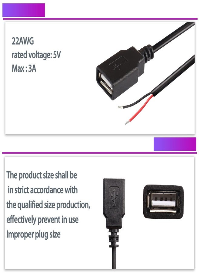 XMSJSIY USB 2.0 Female Pigtail Cable Extension Power Cable 22AWG 5V 3A USB A Socket to 2 Pin Bare Wire Open End Connector for DIY-2 Pcs (0.3M) PLS Test The Neg and Pos Before use - Image 4