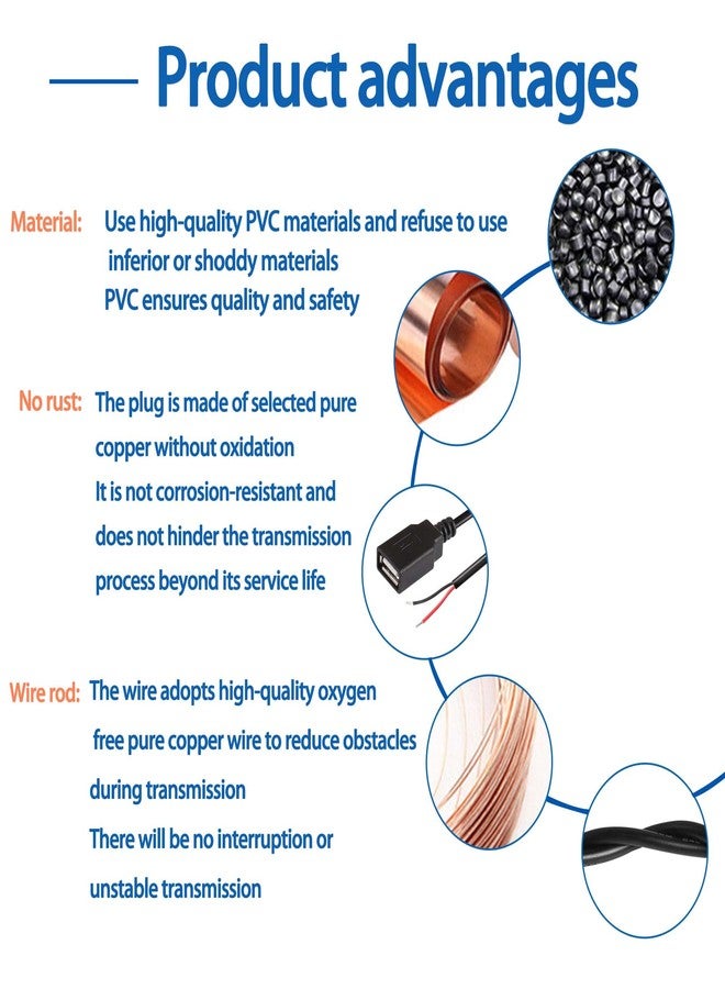 XMSJSIY USB 2.0 Female Pigtail Cable Extension Power Cable 22AWG 5V 3A USB A Socket to 2 Pin Bare Wire Open End Connector for DIY-2 Pcs (0.3M) PLS Test The Neg and Pos Before use - Image 5