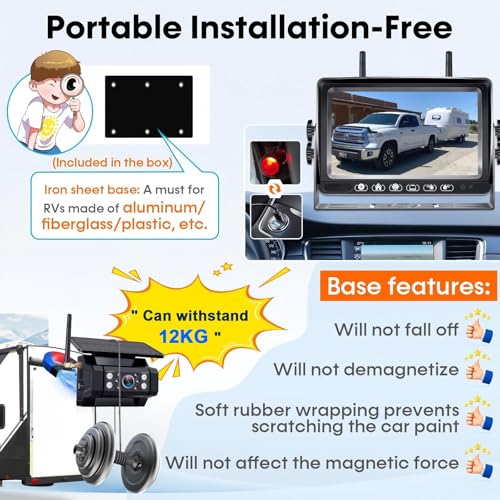 pemacom RV Backup Camera with Solar Magnetic Long Distance No Signal Delay 7 Inch Touch Key Monitor with Recording HD 1080P Wireless Backup Camera for Trailer 5th Wheel Camper - Image 3