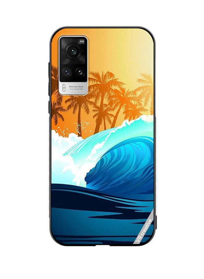 VR CREATIVE Protective Case Cover For Vivo X60 Pro Tropical Surfing Wave At Sunrise With Palm Tree Design Multicolour  - Image 1