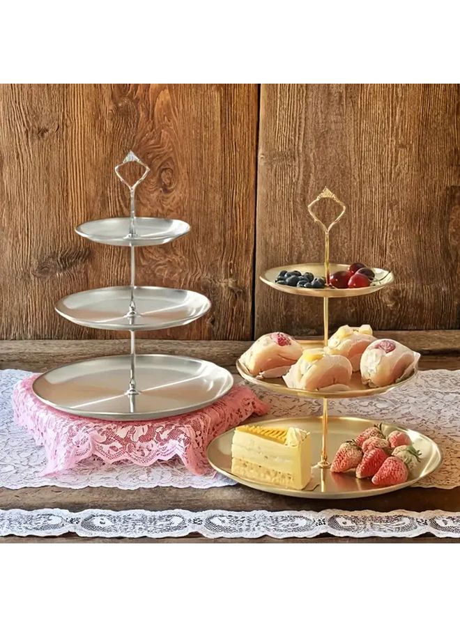 1pc Three Tier Golden Fruit Dessert Cupcake Stand Elegant Dried Fruit Snack Plate Cake Tray For Tea Party Living Room Home Coffee Bar Decoration - Image 2