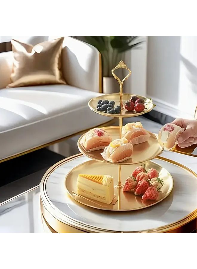 1pc Three Tier Golden Fruit Dessert Cupcake Stand Elegant Dried Fruit Snack Plate Cake Tray For Tea Party Living Room Home Coffee Bar Decoration - Image 4